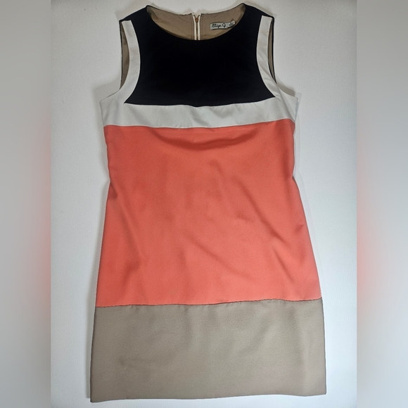 Eliza J. Dress Womens Midi Size 6 Navy Cream Coral Colorblock Timeless‎ Classic - Picture 1 of 11